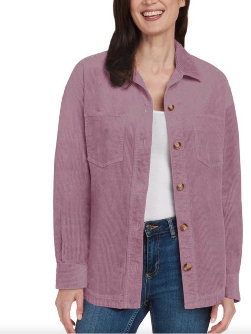 Matty M Women's Corduroy Button-Up Shacket in Dusty Mauve